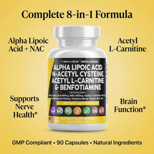 Alpha Lipoic Acid 600mg N-Acetyl Cysteine 600mg Acetyl L-Carnitine 500mg Benfotiamine 300mg - Nerve Support Supplement for Women and Men - PrimeBioHealth - canada supplements