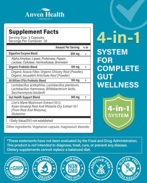 Anven Health 800mg Digestive Enzymes for Men and Women with Probiotics & Prebiotics, 8 Key Enzymes, Protease, Amylase & Lipase | 270 Capsules - A 90-Day Supply - PrimeBioHealth - canada supplements