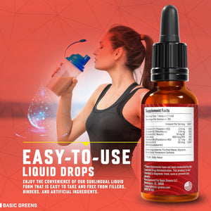 BASIC GREENS Vitamin B Complex Liquid Drops - Strength Sublingual Formula, Maximizes Absorption & Boosts Energy - B1, B2, B3, B5, B6, B7, B9, B12 - Natural Vegan Supplement - PrimeBioHealth - canada supplements
