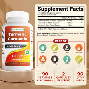 Best Naturals Turmeric Curcumin 1500mg/Serving with Bioperine - 180 Veggie Capsules - PrimeBioHealth - canada supplements