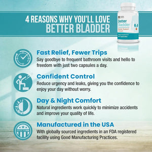 Better Bladder Control Supplement for Women & Men – Bladder Support Supplement to Help Reduce Urinary Leaks, Frequency & Urgency - 60 Count (1 Bottle) - PrimeBioHealth - canada supplements