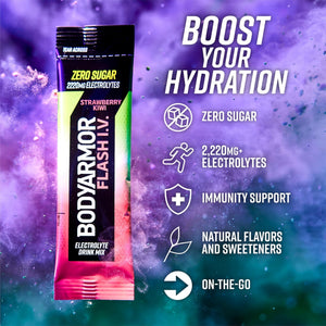 BODYARMOR Flash IV Electrolyte Packets, Strawberry Kiwi - Zero Sugar Drink Mix, Single Serve Packs, Coconut Water Powder (6 Count) - PrimeBioHealth - canada supplements