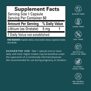 BRAINMD Dr Amen Lithium Orotate - 60 Capsules - Brain Support - Gluten Free - 60 Servings - PrimeBioHealth - canada supplements