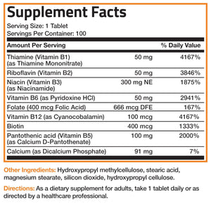 Bronson Super B Vitamin B Complex Sustained Slow Release (Vitamin B1, B2, B3, B6, B9 - Folic Acid, B12) Contains All B Vitamins 60 Tablets - PrimeBioHealth - canada supplements