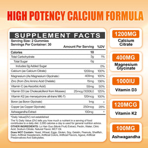 Calcium 1200 mg with Vitamin D3 Gummies for Adults - Calcium Citrate with Vitamin D3 K2, Magnesium, Zinc, Boron, Copper and Ashwagandha - PrimeBioHealth - canada supplements