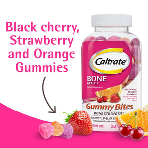 Caltrate Gummy Bites 500 mg Calcium and Vitamin D Supplement, Black Cherry, Strawberry, Orange - 100 Count - PrimeBioHealth - canada supplements
