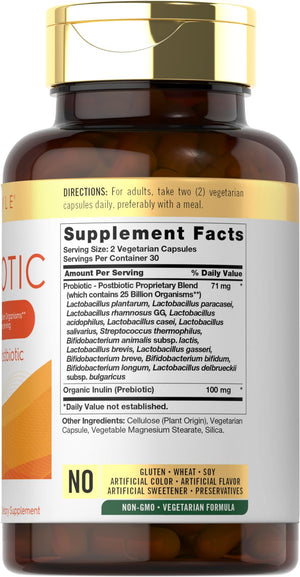 Carlyle Probiotic with Prebiotics & Postbiotics | 25 Billion CFU | 60 Capsules | Supplement for Women & Men | Powder Pills - PrimeBioHealth - canada supplements