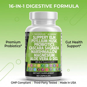 Clean Nutraceuticals Slippery Elm Psyllium Husk Pre Probiotic Digestive Gut Health Supplement with Aloe Vera Cascara Sagrada - PrimeBioHealth - canada supplements