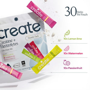 Create Creatine + Electrolytes Mix - Creatine Monohydrate Stick Packs, Supports Energy and Hydration, NSF Certified for Sport, 30 Count, Variety Pack - PrimeBioHealth - canada supplements
