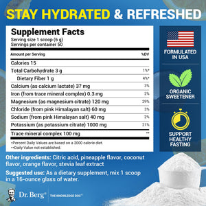 Dr. Berg Zero Sugar Hydration Keto Electrolyte Powder - Enhanced w/ 1000 mg of Potassium & Real Pink Himalayan Salt (NOT Table Salt) - Tropical Coconut - PrimeBioHealth - canada supplements