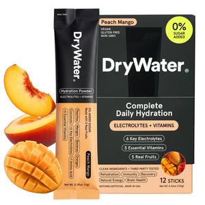DryWater Electrolyte Powder Packets, Peach Mango - Hydration Packets Drink Mix with Zero Added Sugar for Rehydration & Energy - 6 Key Electrolytes - PrimeBioHealth - canada supplements