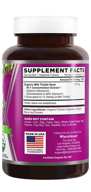 FarmHaven USDA Organic Milk Thistle Capsules | 30X Concentrated Seed Extract & 80% Silymarin Standardized - Supports Liver Function and Overall Health - PrimeBioHealth - canada supplements