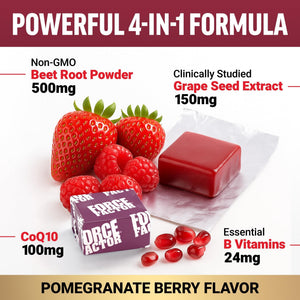 Force Factor Total Beets Ultimate Heart Health Chews for Blood Pressure Support, with Beetroot Powder, CoQ10, B Vitamins & Grapeseed Extract for Blood Flow & Energy - PrimeBioHealth - canada supplements