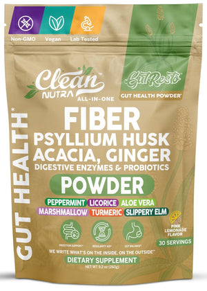 GutResto Fiber Supplement Psyllium Husk Powder Probiotic Gut Health Digestive Enzymes Prebiotic L-Glutamine Slippery Elm Aloe Vera Marshmallow Root Turmeric Ginger - PrimeBioHealth - canada supplements