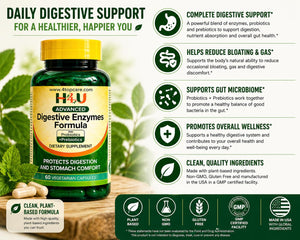 H4U Advanced Digestive Enzymes with Probiotics & Prebiotics – Multi Enzyme Supplement for Gut Health, Digestion Support, Bloating Relief & Stomach Comfort, - PrimeBioHealth - canada supplements