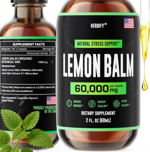 HERBIFY Lemon Balm Tincture - Melissa Officinalis Leaf Liquid Extract - Brain Support and Mood Boost - Lemon Balm Drops for Immune & Cognitive Support - 30 Days Supply - 2 Fl oz - PrimeBioHealth - canada supplements