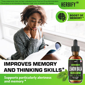 HERBIFY Lemon Balm Tincture - Melissa Officinalis Leaf Liquid Extract - Brain Support and Mood Boost - Lemon Balm Drops for Immune & Cognitive Support - 30 Days Supply - 2 Fl oz - PrimeBioHealth - canada supplements