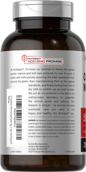 Horbäach Creatine Monohydrate | 5g | 225 Capsules | Non-GMO, Gluten Free Supplement - PrimeBioHealth - canada supplements
