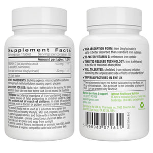 Igennus Clean Iron Bisglycinate 20mg, Vitamin C, 6 Month Supply, Gentle Chelated High Absorption Formula & Targeted Release Ferrous Bisglycinate - PrimeBioHealth - canada supplements