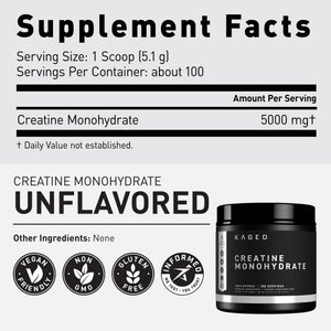Kaged Creatine Monohydrate Micronized Powder | Unflavored | Muscle Building & Recovery | 5000 mg Per Serving | Vegan, Gluten Free, Easily Digestible - PrimeBioHealth - canada supplements