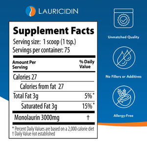 Lauricidin- The Original Monolaurin Supplement- 3000mg per Serving- 227g per Jar (Essential Immune Support and Gut Health) - PrimeBioHealth - canada supplements