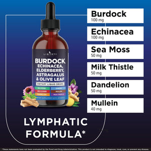Liberty Lifestyle Lymphatic Drainage Supplement - Burdock Lymphatic Support Drops - Burdock Root, Mullein, Echinacea, Elderberry, Dandelion, Astragalus, Milk Thistle, Red Clover - 2 oz - PrimeBioHealth - canada supplements