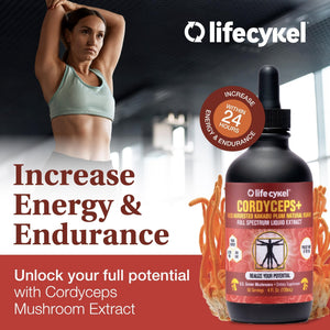 Life Cykel Cordyceps Mushroom Extract with Kakadu Plum - Energy, Stamina & Vitality Support, Natural Aging Supplement - Non-GMO and Vegan Tincture - 4Fl Oz - PrimeBioHealth - canada supplements