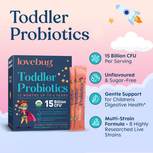 LOVEBUG Kids Probiotic Powder with Prebiotic Fiber - Toddler Immunity Support & Constipation Relief - USDA Organic Probiotics for Childrens Gut & Digestive Health - PrimeBioHealth - canada supplements