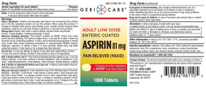 Low dose Baby Aspirin 81mg for Adults. (NSAID) | Made in USA | (Value Pack 1,000 Enteric Coated Tablets) - PrimeBioHealth - canada supplements