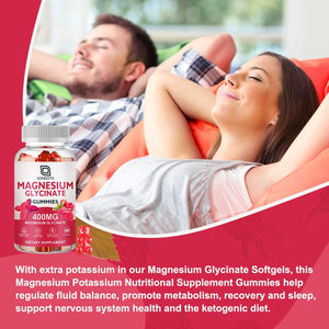 Magnesium Glycinate Gummies 400 mg with 100 mg Composite magnesium - Chelated Magnesium Potassium Supplement with Vitamin D, B6 Supports Calm, Sleep, Memory & Muscle - PrimeBioHealth - canada supplements