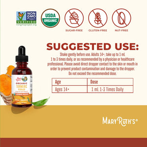 MARYRUTH'S Organics USDA Turmeric Gold Liquid Drops | Herbal Blend | Turmeric Curcumin | Black Pepper | Cassia Cinnamon Bark | Ginger Root | Immune Support - PrimeBioHealth - canada supplements