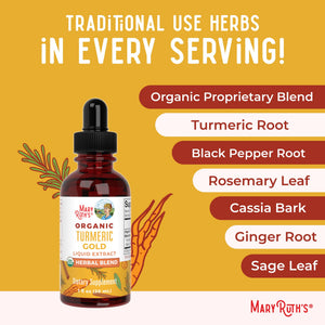 MARYRUTH'S Organics USDA Turmeric Gold Liquid Drops | Herbal Blend | Turmeric Curcumin | Black Pepper | Cassia Cinnamon Bark | Ginger Root | Immune Support - PrimeBioHealth - canada supplements