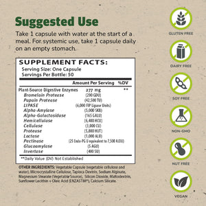 Master Supplements Enzalase - 50 Capsules - Probiotic Compatible Enzymes - Provides Digestive Boost + Gas & Bloating Relief - Gluten Free - 50 Servings - PrimeBioHealth - canada supplements