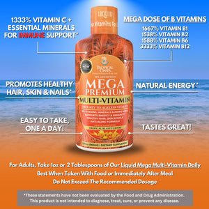 Mega Premium Liquid Multivitamin | Natural Immune Support Vitamin w/ 1333% Vitamin C, 200% D3, Zinc + 20 Vitamins, 70 Minerals, & 21 Amino Acids | Sugar Free - PrimeBioHealth - canada supplements