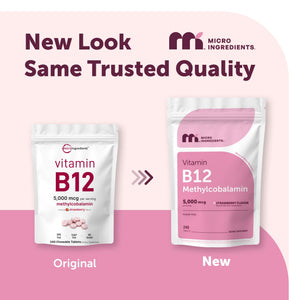 Micro Ingredients Vitamin B12 5,000 mcg | Methylcobalamin – 240 Chewable Tablets | Fast Dissolve, Natural Strawberry Flavor - PrimeBioHealth - canada supplements