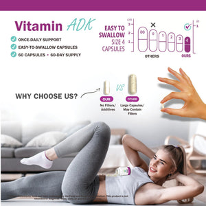 NatureGenX ADK Vitamin Supplement – Vitamins A, D3 & K2 MK-7 for Bone Health & Calcium Absorption – Gluten-Free, Non-GMO, Soy-Free - PrimeBioHealth - canada supplements