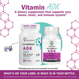 NatureGenX ADK Vitamin Supplement – Vitamins A, D3 & K2 MK-7 for Bone Health & Calcium Absorption – Gluten-Free, Non-GMO, Soy-Free - PrimeBioHealth - canada supplements
