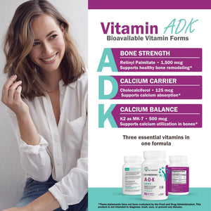 NatureGenX ADK Vitamin Supplement – Vitamins A, D3 & K2 MK-7 for Bone Health & Calcium Absorption – Gluten-Free, Non-GMO, Soy-Free - PrimeBioHealth - canada supplements