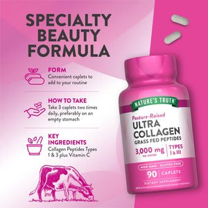 Nature's Truth Collagen Peptides | 90 Caplets | Type 1 and 3 with Vitamin C | Grass Fed, Non-GMO & Gluten Free Supplement - PrimeBioHealth - canada supplements