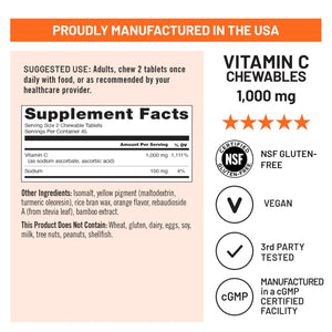 NatureWise Extra Strength Vitamin C Chewable 1000mg for Adults - Natural Orange Flavor - Immune System & Antioxidant Support - Non-GMO - PrimeBioHealth - canada supplements