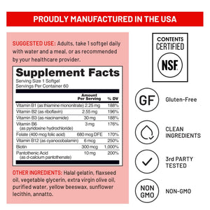 NatureWise Vitamin B Complex for Women and Men - with Folic Acid Biotin B1 B2 B3 B6 B12 - Support Cellular Energy & Mental Clarity - Gluten & Dairy Free - PrimeBioHealth - canada supplements