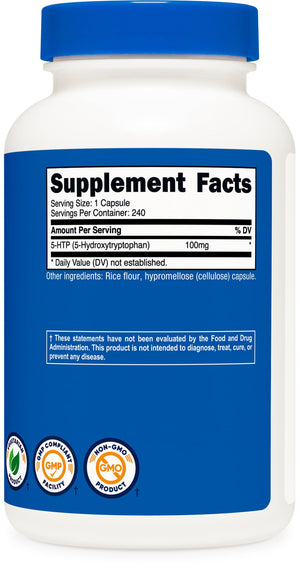 Nutricost 5-HTP 100mg, 240 Vegetarian Capsules (5-Hydroxytryptophan) - Non-GMO & Gluten Free - PrimeBioHealth - canada supplements