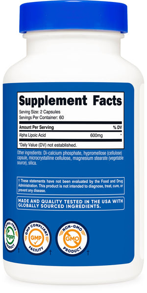 Nutricost Alpha Lipoic Acid 600mg Per Serving, 240 Capsules | Gluten Free, Vegetarian Capsules, Soy Free & GMO-Free - PrimeBioHealth - canada supplements