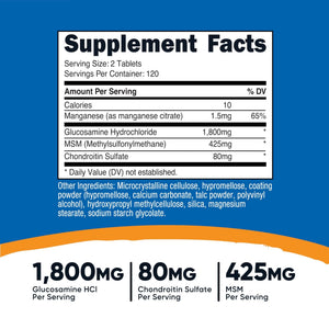 Nutricost Glucosamine 1800mg with Chondroitin & MSM, 240 Tablets, 120 Servings - PrimeBioHealth - canada supplements