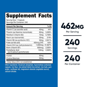 Nutricost High Potency Vitamin B Complex 462mg, 120 Capsules - with Vitamin C - Energy Complex - PrimeBioHealth - canada supplements