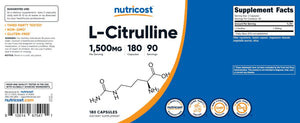 Nutricost L-Citrulline 1500mg, 180 Capsules - 750mg Per Capsule, Gluten Free, Non-GMO, Packaging May Vary - PrimeBioHealth - canada supplements