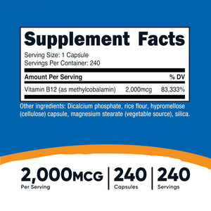 Nutricost Vitamin B12 (Methylcobalamin) 2000mcg, 240 Capsules - Vegetarian Caps, Non-GMO, Gluten Free B12 Supplement - PrimeBioHealth - canada supplements