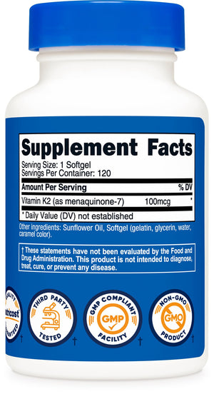 Nutricost Vitamin K2 MK-7 100 mcg, 240 Softgels, Gluten Free, GMO-Free | MK7 - PrimeBioHealth - canada supplements