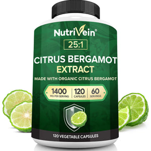 Nutrivein Premium Citrus Bergamot Supplement 1400mg 25:1 Bergamia Extract - 60 Day Supply (120 Capsules): Powerful Italian Citrus Bergamot 1400 mg+ - PrimeBioHealth - canada supplements