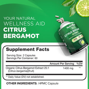 Nutrivein Premium Citrus Bergamot Supplement 1400mg 25:1 Bergamia Extract - 60 Day Supply (120 Capsules): Powerful Italian Citrus Bergamot 1400 mg+ - PrimeBioHealth - canada supplements